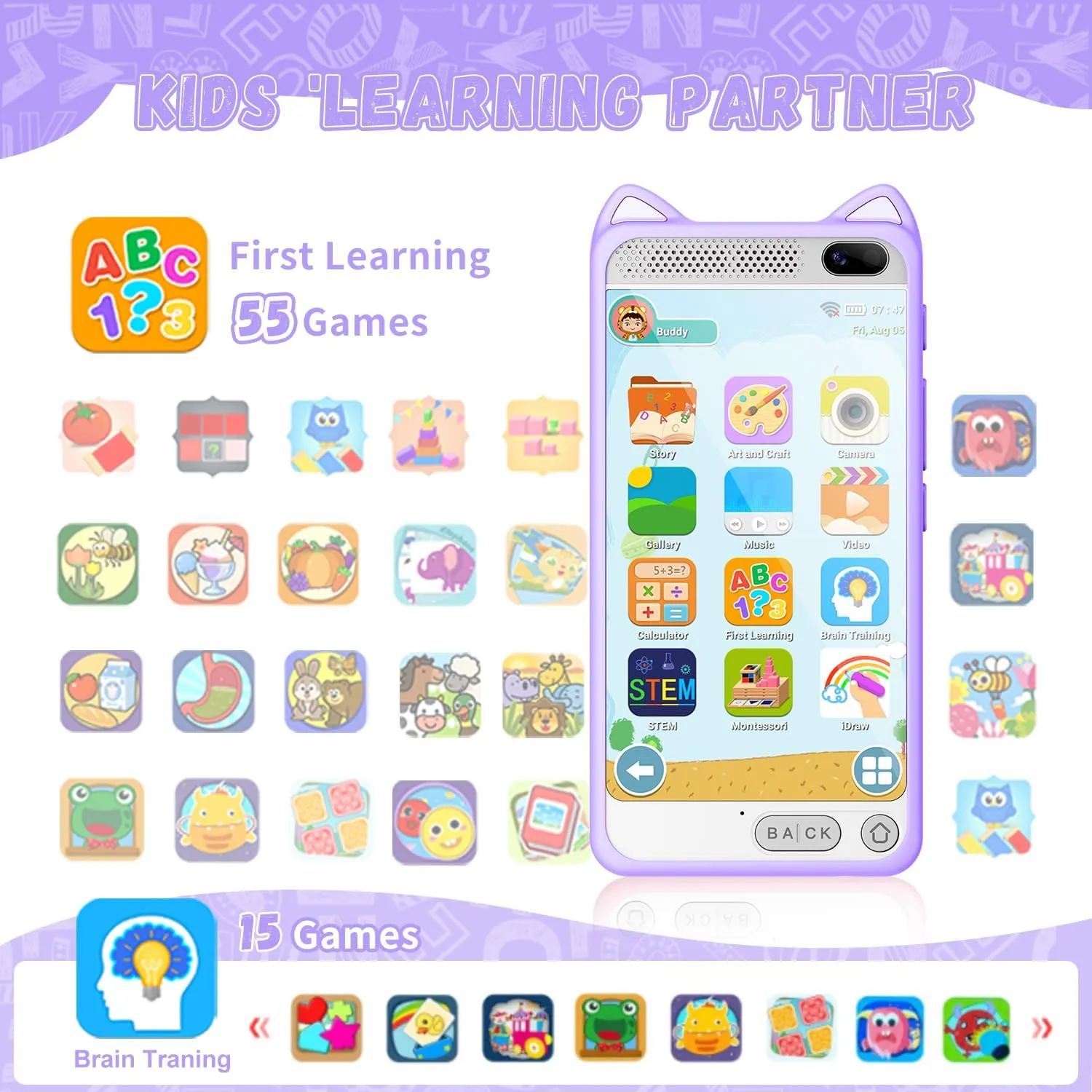 Games$ Front Camera$ Pretend Play Smartphone��Purple�� Kids Toy Smartphone$ 3.97" Touchscreen sanctuary respective HD Dual Camera Kids Toys Phone with Music Player$ 2000mA Toddler Toy Learning Phone with 