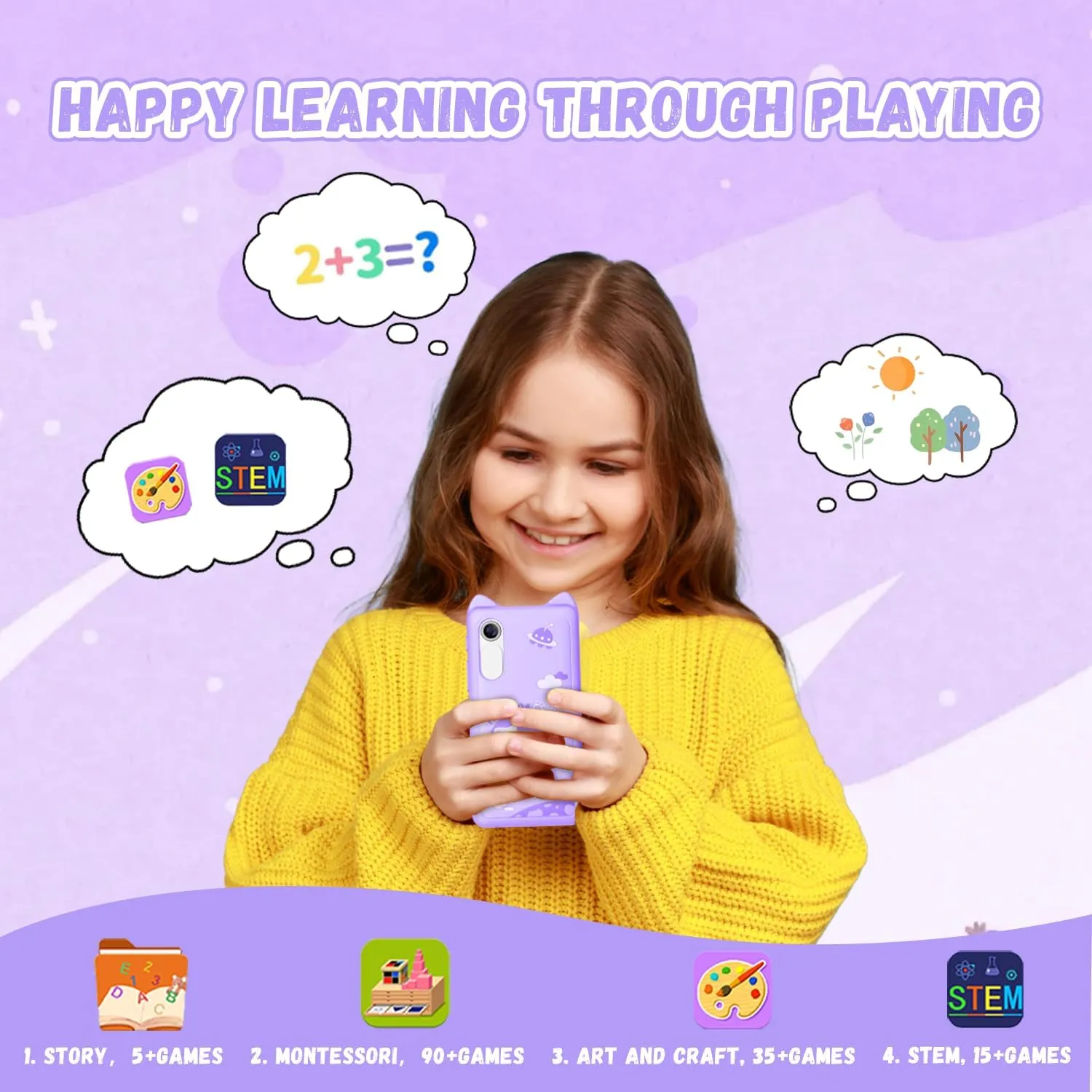 Games$ Front Camera$ Pretend Play Smartphone��Purple�� Kids Toy Smartphone$ 3.97" Touchscreen sanctuary respective HD Dual Camera Kids Toys Phone with Music Player$ 2000mA Toddler Toy Learning Phone with 