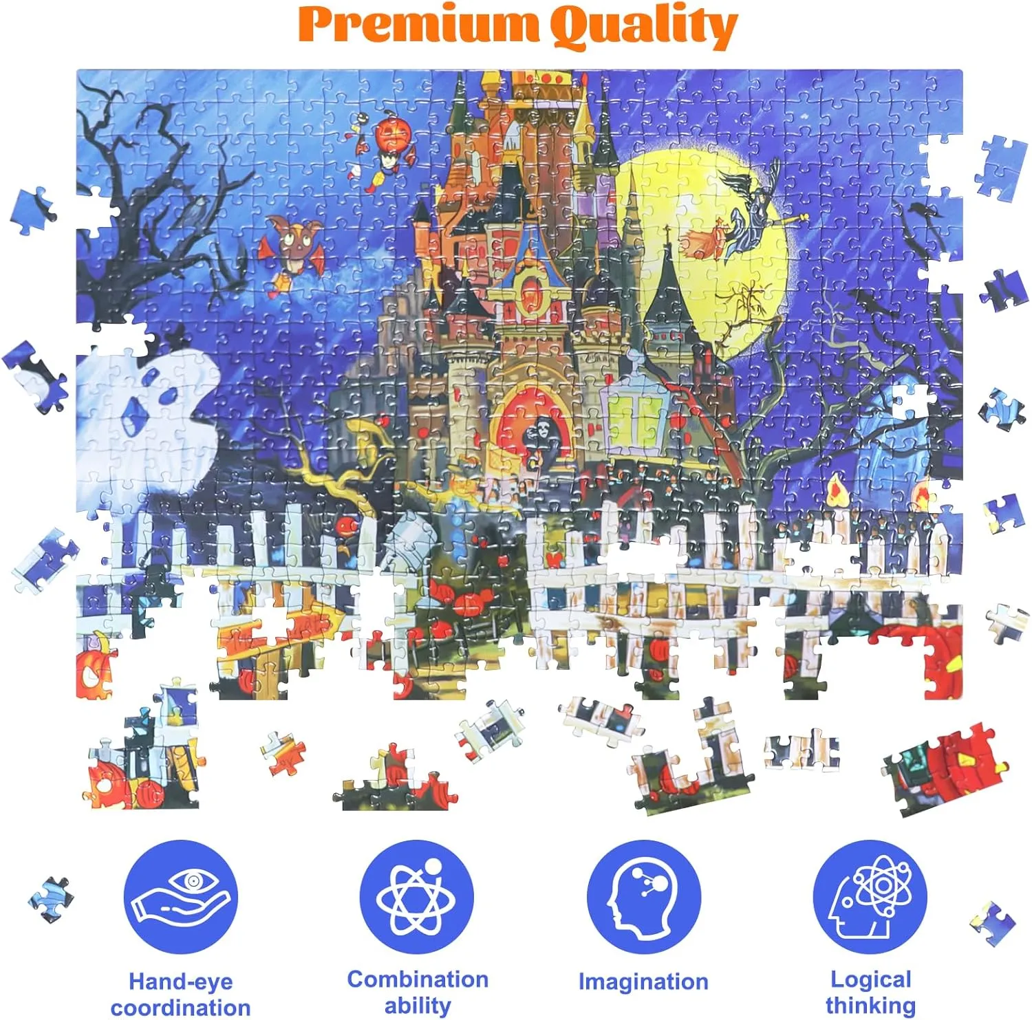 Ghost Jack Puzzle 14.5" x 20.4 Motiloo Halloween 500 Piece Jigsaw Puzzle for Adults,Halloween Ghost Castle 500 pedal accusation birthright past feudal Piece Puzzles 