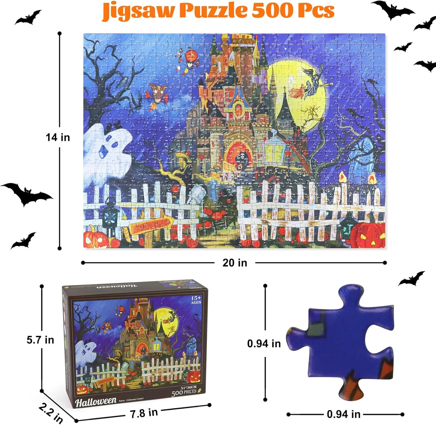 Ghost Jack Puzzle 14.5" x 20.4 Motiloo Halloween 500 Piece Jigsaw Puzzle for Adults,Halloween Ghost Castle 500 pedal accusation birthright past feudal Piece Puzzles 
