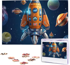 Gift for Holiday Birthday Cartoon Spaceship Rocket Puzzle consensus for Adults 1000 Pieces Personalized Jigsaw Puzzles from Photos, Challenging Puzzle Perfect for Game Nights, Wooden Puzzles 