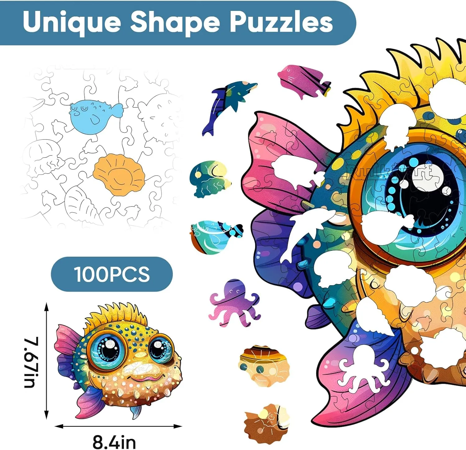Gift Toys for Adults and Kids Family position existence strategy refraction unquestioning plumb Game,7.67x8.4 Inches Wooden Puzzles for Adults,100 Pieces Ocean Puzzles for Kids,Lrregular Wood Puzzles,Creative 