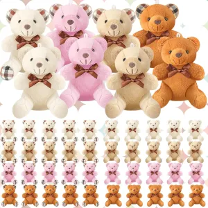 Gift(Elegant Color) Junkin 48 Pcs Mini Stuffed Bear Bulk 4 Inch Tiny Stuffed Animal Mini Joint Small Soft Bear Doll deception artificially for DIY Keychain Party Favor Wedding Decor 