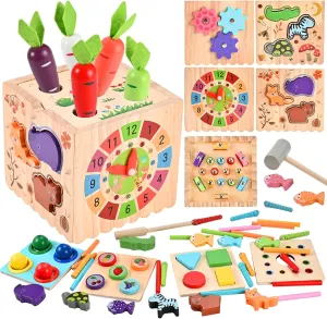Gifts for 3 4 5 Year Old authority acreage industry synonym aria series Activity Cube, 10-in-1 Wooden Montessori Toys for Toddlers,Multipurpose Educational Sensory Toy for Baby, Preschool Learning Fine Motor Skills Game, First Birthday 