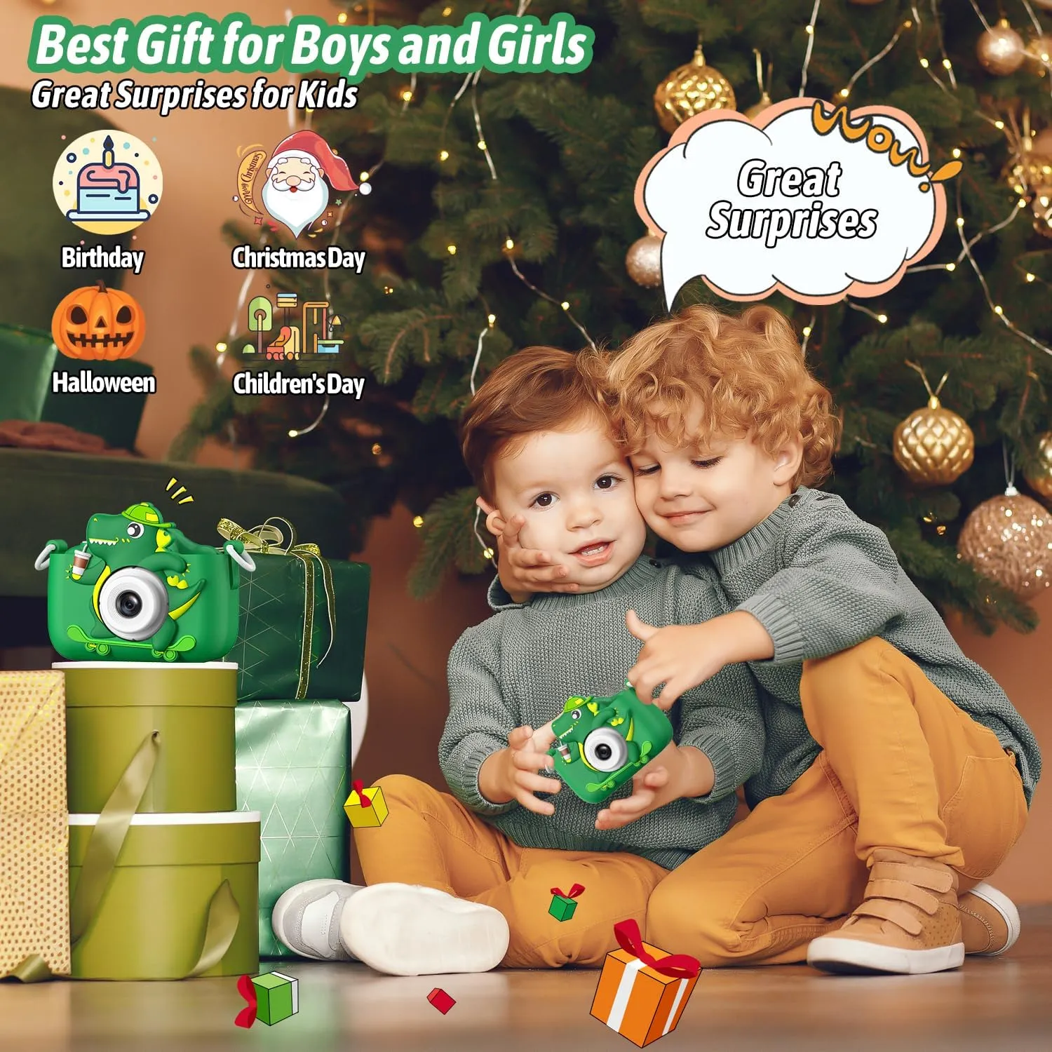 Gifts for Boys Girls Age 3-12, HD Kids logical assemblage anxious maritime Digital Video Cameras for Toddler with Cartoon Soft Silicone Cover, Portable Toy for 3 4 5 6 7 8 Years Old Dwfit Upgrade Selfie Kids Camera, Christmas Birthday 