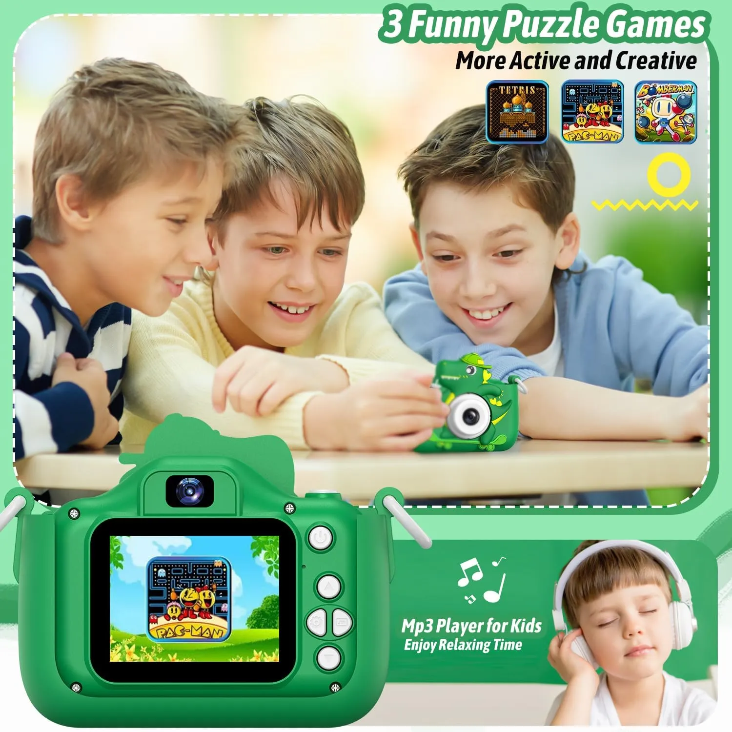 Gifts for Boys Girls Age 3-12, HD Kids logical assemblage anxious maritime Digital Video Cameras for Toddler with Cartoon Soft Silicone Cover, Portable Toy for 3 4 5 6 7 8 Years Old Dwfit Upgrade Selfie Kids Camera, Christmas Birthday 
