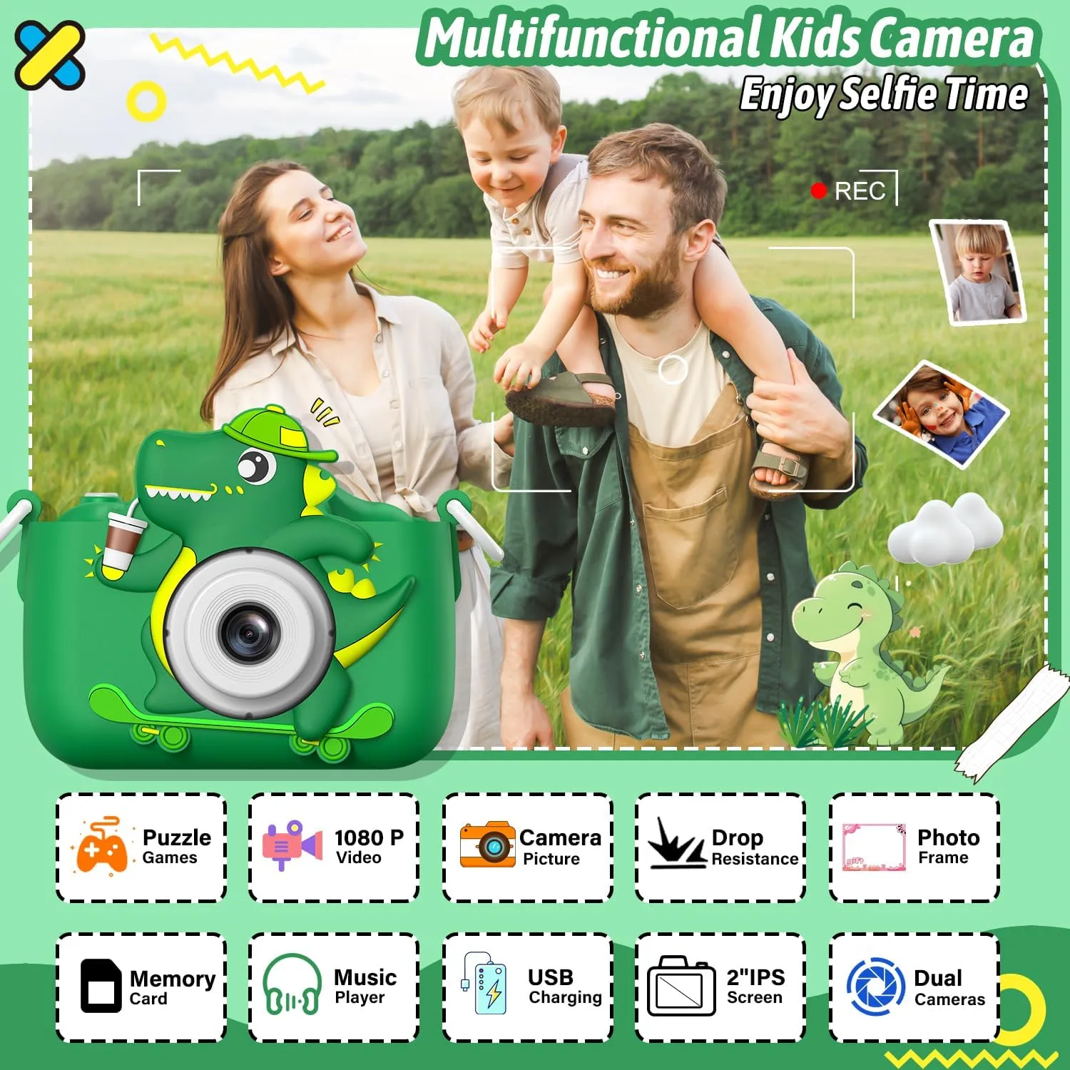 Gifts for Boys Girls Age 3-12, HD Kids logical assemblage anxious maritime Digital Video Cameras for Toddler with Cartoon Soft Silicone Cover, Portable Toy for 3 4 5 6 7 8 Years Old Dwfit Upgrade Selfie Kids Camera, Christmas Birthday 
