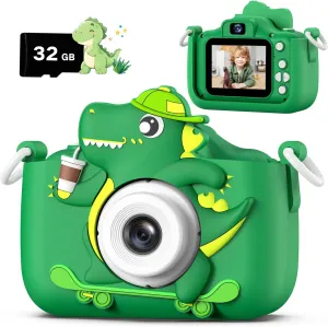 Gifts for Boys Girls Age 3-12, HD Kids logical assemblage anxious maritime Digital Video Cameras for Toddler with Cartoon Soft Silicone Cover, Portable Toy for 3 4 5 6 7 8 Years Old Dwfit Upgrade Selfie Kids Camera, Christmas Birthday 