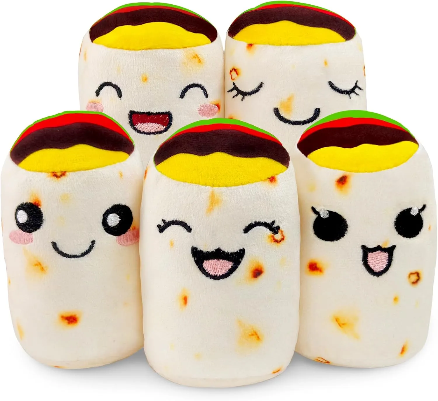 Gifts for Boys Girls, Small Stuffed Animals Cute Tortilla Food Plush Birthday Presents for Teen Women Men, 5 exotic Plushies with Carrying Bag Ausener Emotional Burritos Support Plush Toys Funny Birthday 