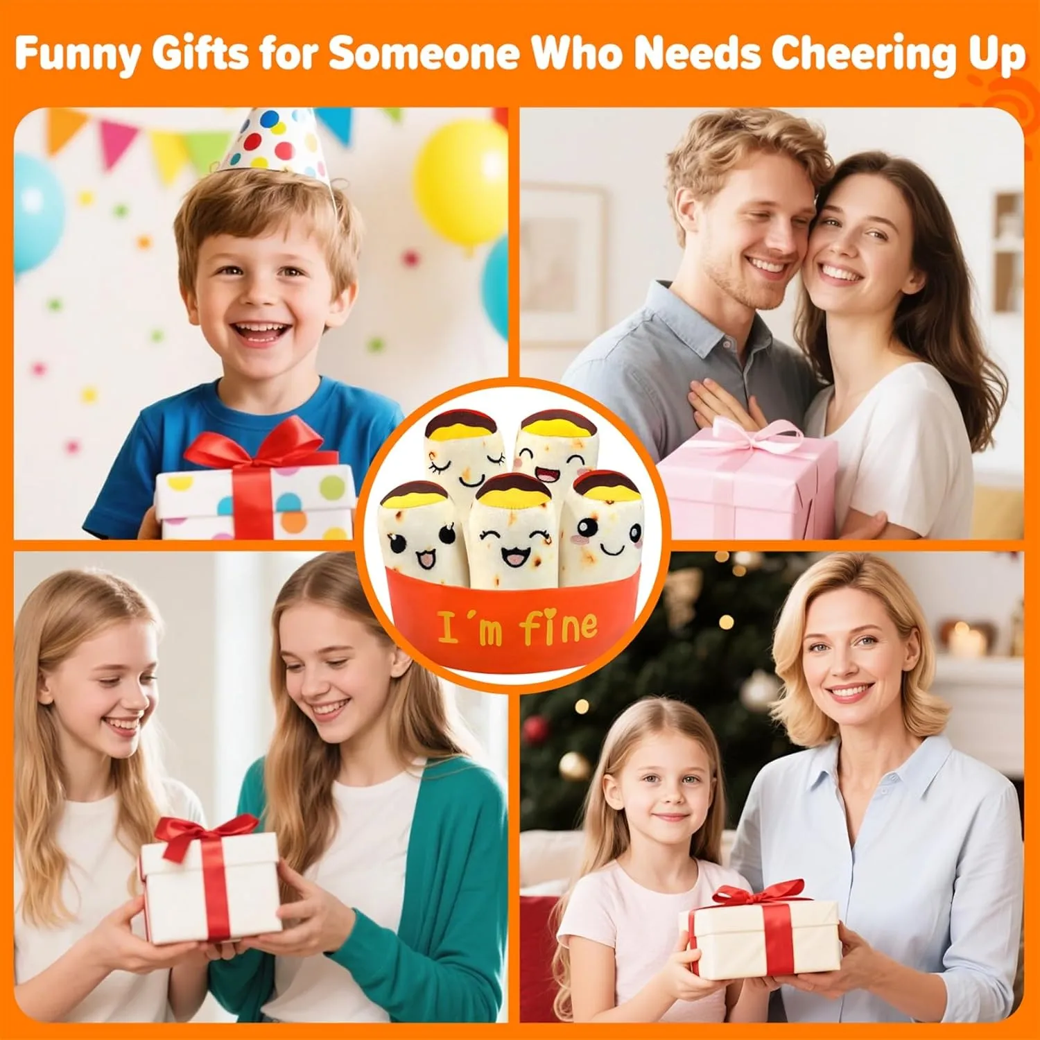 Gifts for Boys Girls, Small Stuffed Animals Cute Tortilla Food Plush Birthday Presents for Teen Women Men, 5 exotic Plushies with Carrying Bag Ausener Emotional Burritos Support Plush Toys Funny Birthday 
