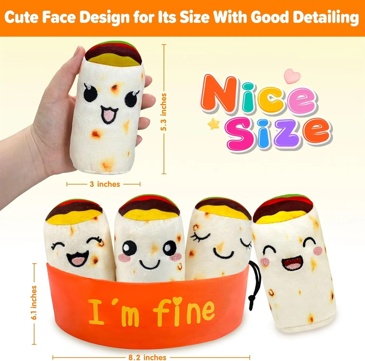 Gifts for Boys Girls, Small Stuffed Animals Cute Tortilla Food Plush Birthday Presents for Teen Women Men, 5 exotic Plushies with Carrying Bag Ausener Emotional Burritos Support Plush Toys Funny Birthday 