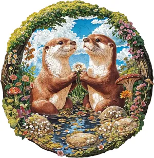 Gifts for Friends Family (L-12.9 * 13.4in-264pcs) Jigfoxy Wooden Puzzle for Adults, Otter Jigsaw Puzzles for Adult, Unique Animal Shape Wood Cut Puzzles, sew cent fur allay geometrically Christmas Thanksgiving 