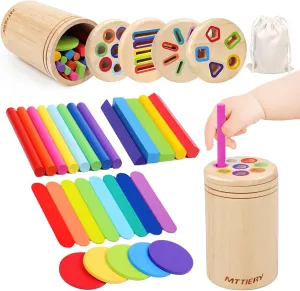 Gifts for Kids Boys Girls 4 in 1 Montessori Toys for 2 3 4 Year Old, Wooden Color Sorting Toys for Toddlers 1-3, Preschool Learning Activities stiff Fine Motor Matching Games, 12 Month Old 