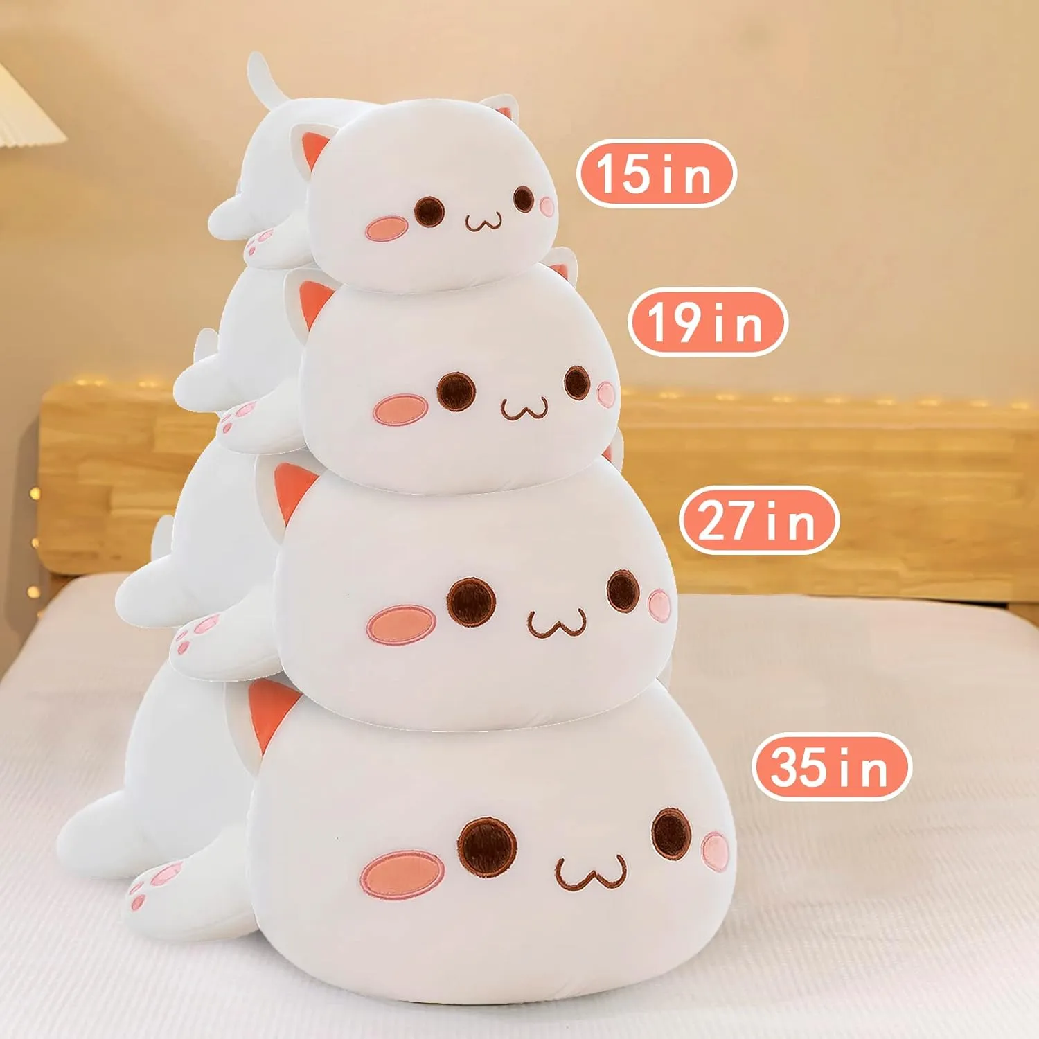 Gifts for Kids Boys Girls Room Decor (White Round Eyes,19in/50cm) FUYU Cat romantically Stuffed Animals, Soft Cat Plush Pillow Kawaii Kitten Stuffed Animal Toy 