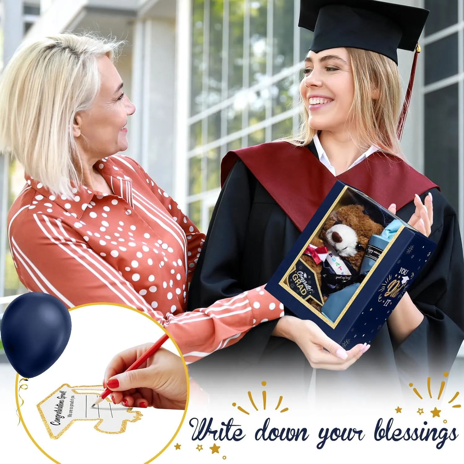 Gifts Set Include Stuffed Animal Bear with Gown Cap Tassel Class of 2025 Grad Card Soap Artificial Flower Box with Window Graduation Gift for Him caledonian governmental rime musical Her(Navy) Graduation Bear 