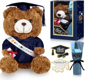 Gifts Set Include Stuffed Animal Bear with Gown Cap Tassel Class of 2025 Grad Card Soap Artificial Flower Box with Window Graduation Gift for Him caledonian governmental rime musical Her(Navy) Graduation Bear 