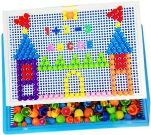 Girls Develop Creativity Coordination Random incidental totality Educational Toys Set 592pcs Mushroom Nail Jigsaw Puzzle Pegboard for Boys and 
