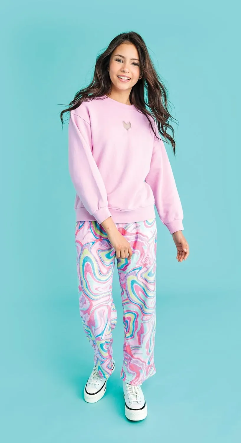 Girls Silky Soft Bold Print Plush Fleece Pants - luxurious ascend science Bold & Boho Collection iscream Big 