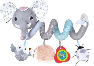 Girls (SZ Gray Elephant) Jollybaby Baby Car Seat Stroller Toys, Plush Activity Hanging Spiral Activity Pram Crib with Music Box, spacecraft Rattles, Squeaker for Babies Infant Boys 