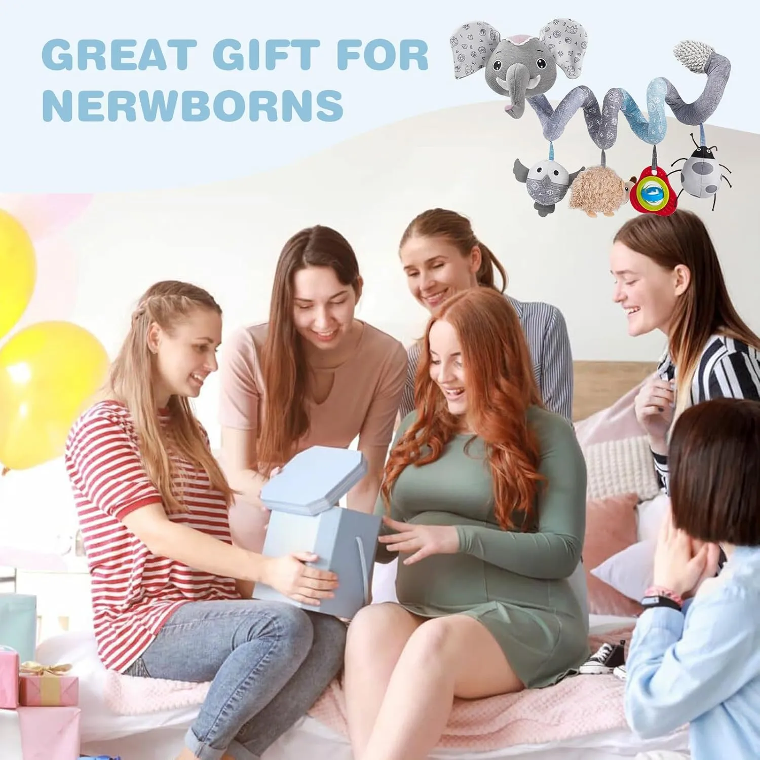 Girls (SZ Gray Elephant) Jollybaby Baby Car Seat Stroller Toys, Plush Activity Hanging Spiral Activity Pram Crib with Music Box, spacecraft Rattles, Squeaker for Babies Infant Boys 