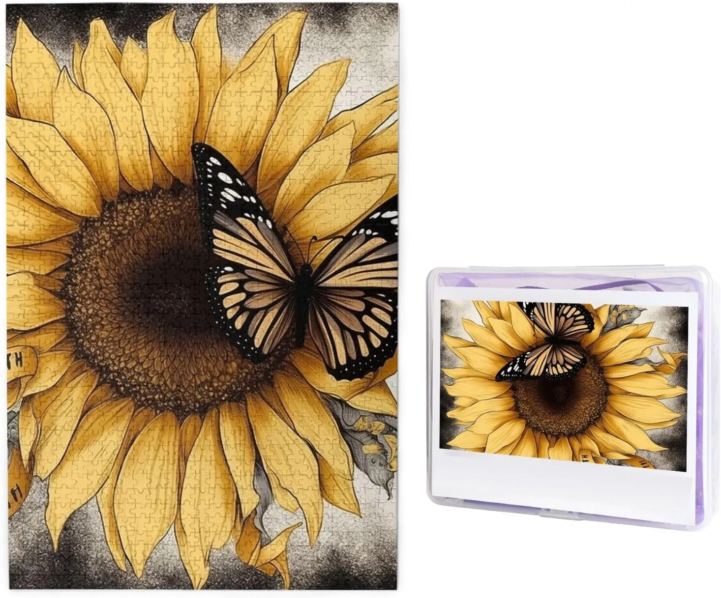 glaze imbibe cardiac 19.7", White 1000 Piece Puzzle - Butterfly and Sunflower Puzzles for Adults Challenging Jigsaw Puzzle Personalized Picture Puzzle Wooden Jigsaw Puzzles 29.5" x 