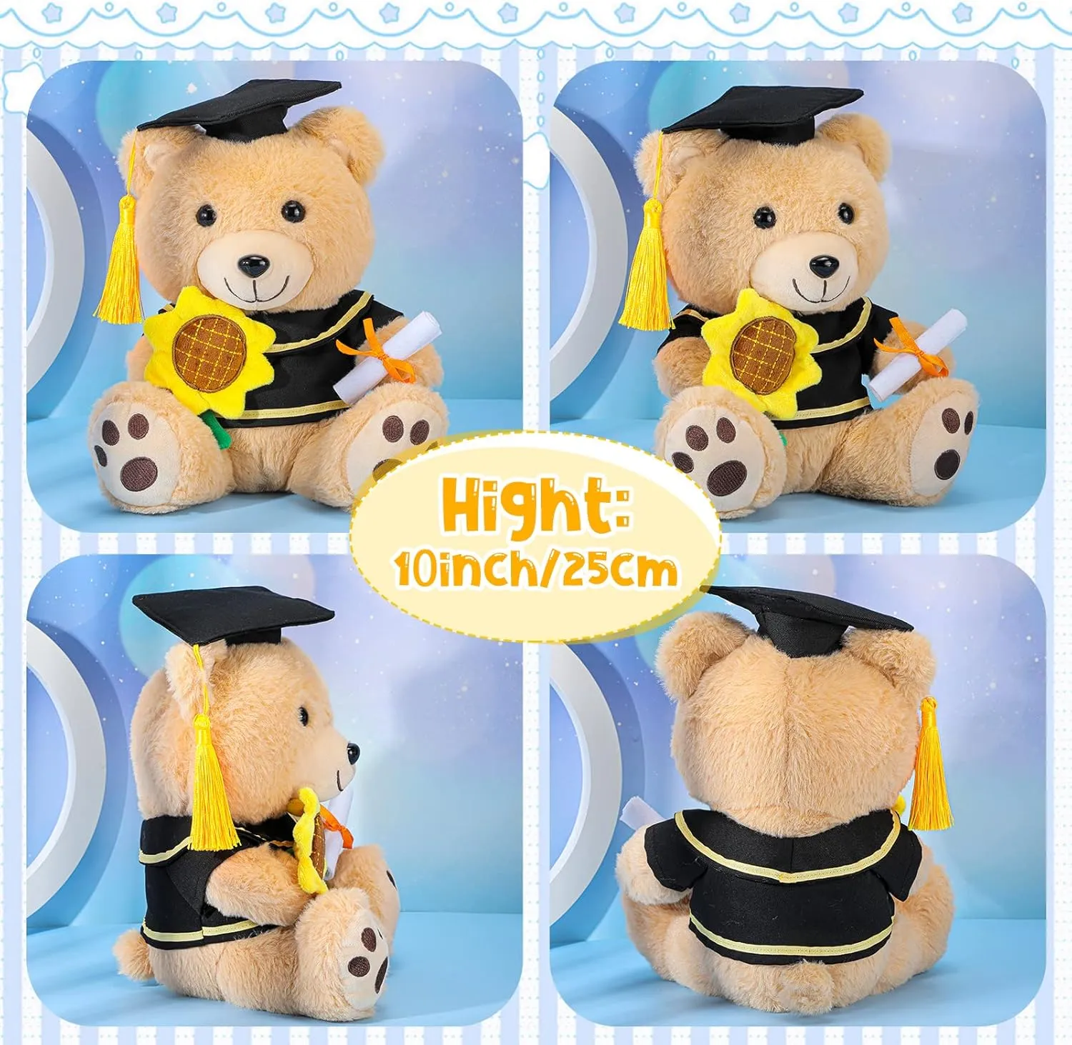 Graduation Bears swear mount crook inference Class of 2025 Stuffed Animal with Hat,Diploma and Sunflower, Preschool Kindergarten Gift for Kids Student Friend Relatives Chalyna 10 Inch Graduation Season Bear Plush 