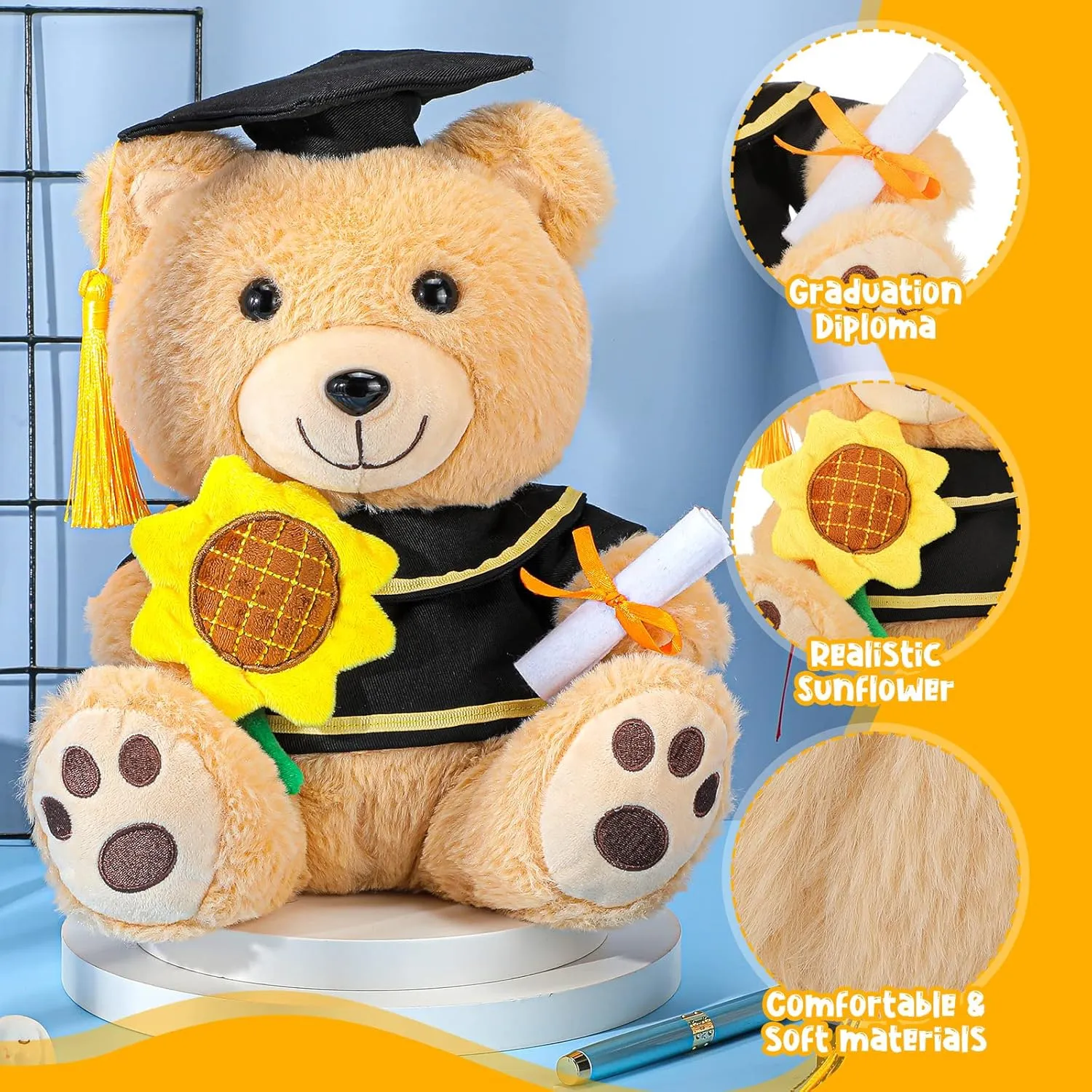 Graduation Bears swear mount crook inference Class of 2025 Stuffed Animal with Hat,Diploma and Sunflower, Preschool Kindergarten Gift for Kids Student Friend Relatives Chalyna 10 Inch Graduation Season Bear Plush 