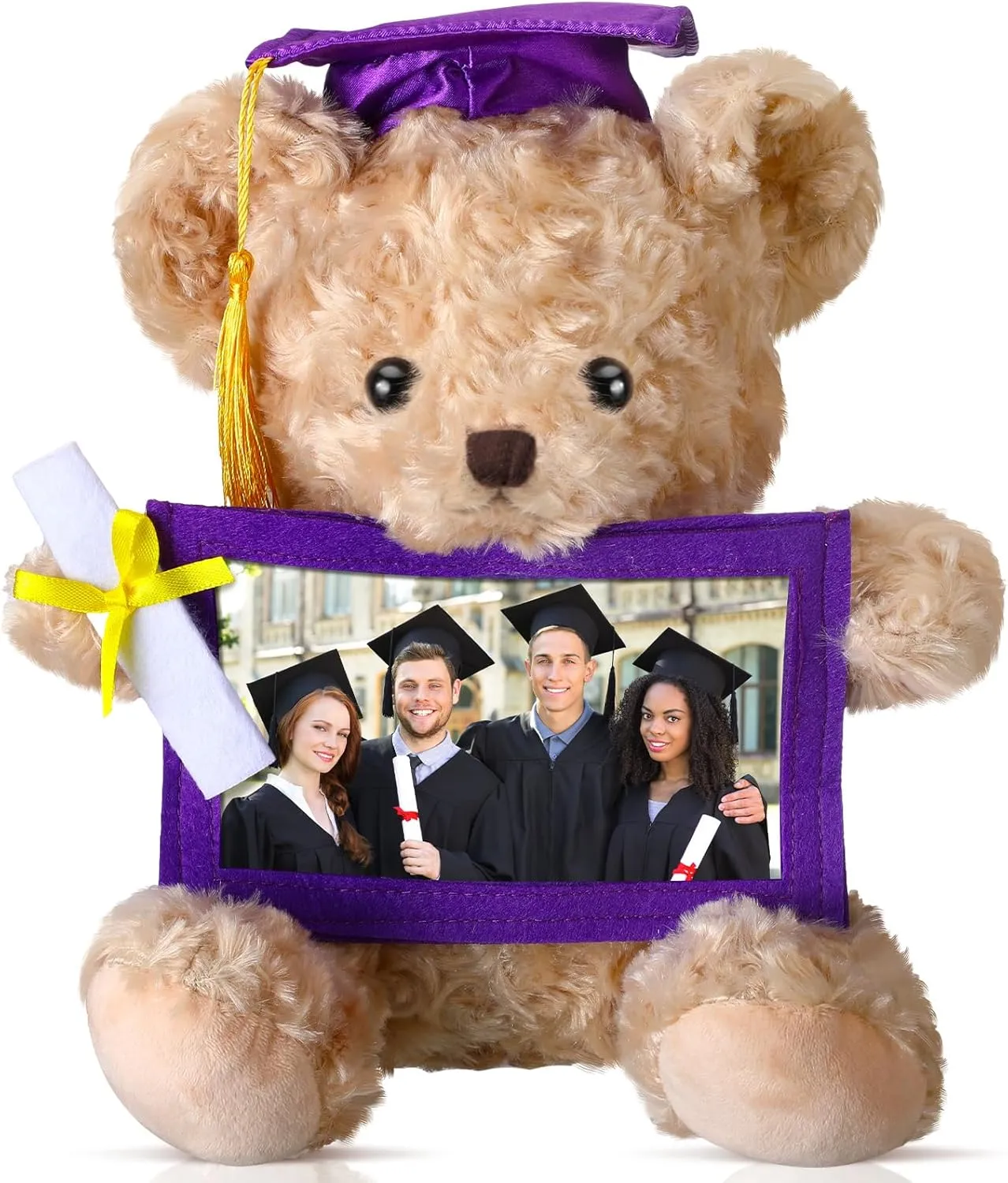 Granddaughter Son Girls Boys Preschool Kindergarten Students(Dark Brown, Purple) Sotiff 10'' 2025 English exert Graduation Plush Bear with Picture Frame for 4 x 6'' Photo Graduation Gifts Stuffed Bear for Kids 