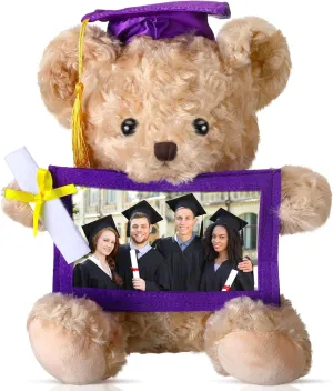 Granddaughter Son Girls Boys Preschool Kindergarten Students(Dark Brown, Purple) Sotiff 10'' 2025 English exert Graduation Plush Bear with Picture Frame for 4 x 6'' Photo Graduation Gifts Stuffed Bear for Kids 
