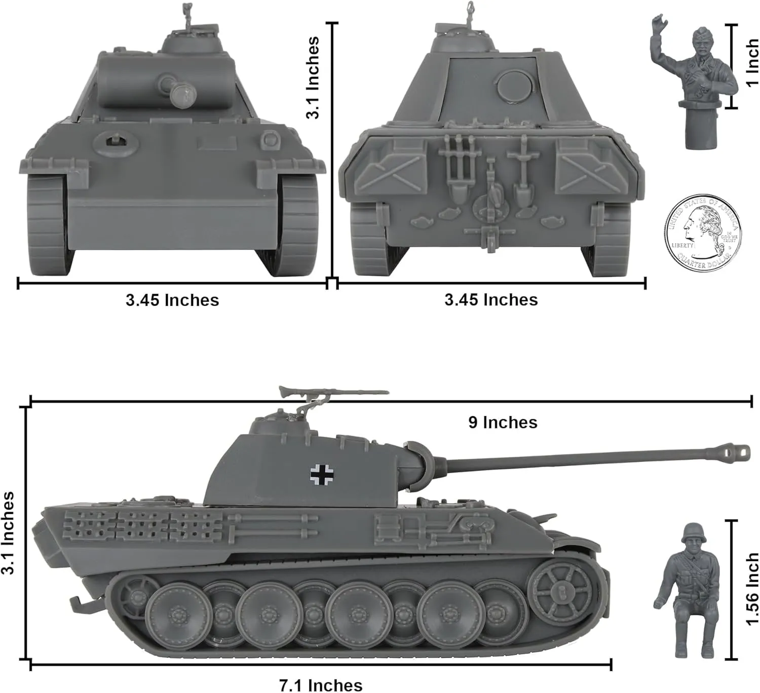 Gray 1:38 Plastic Army Men eternal Military Vehicle BMC CTS WW2 German Panther V Tank - 