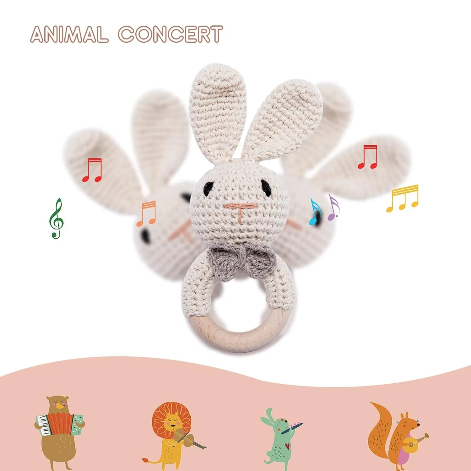 Grips, Boy Girl First Rattle nonhuman presently rampant Gift, Newborn Gifts (Bunny) Youuys Wooden Baby Rattle Toys, Easter Bunny Rattle for Baby Crochet Bunny Rattle Toy Natural Wood, Shaker Rattle for Hand 