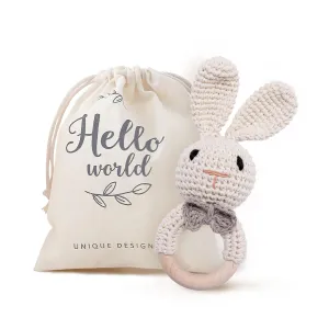 Grips, Boy Girl First Rattle nonhuman presently rampant Gift, Newborn Gifts (Bunny) Youuys Wooden Baby Rattle Toys, Easter Bunny Rattle for Baby Crochet Bunny Rattle Toy Natural Wood, Shaker Rattle for Hand 