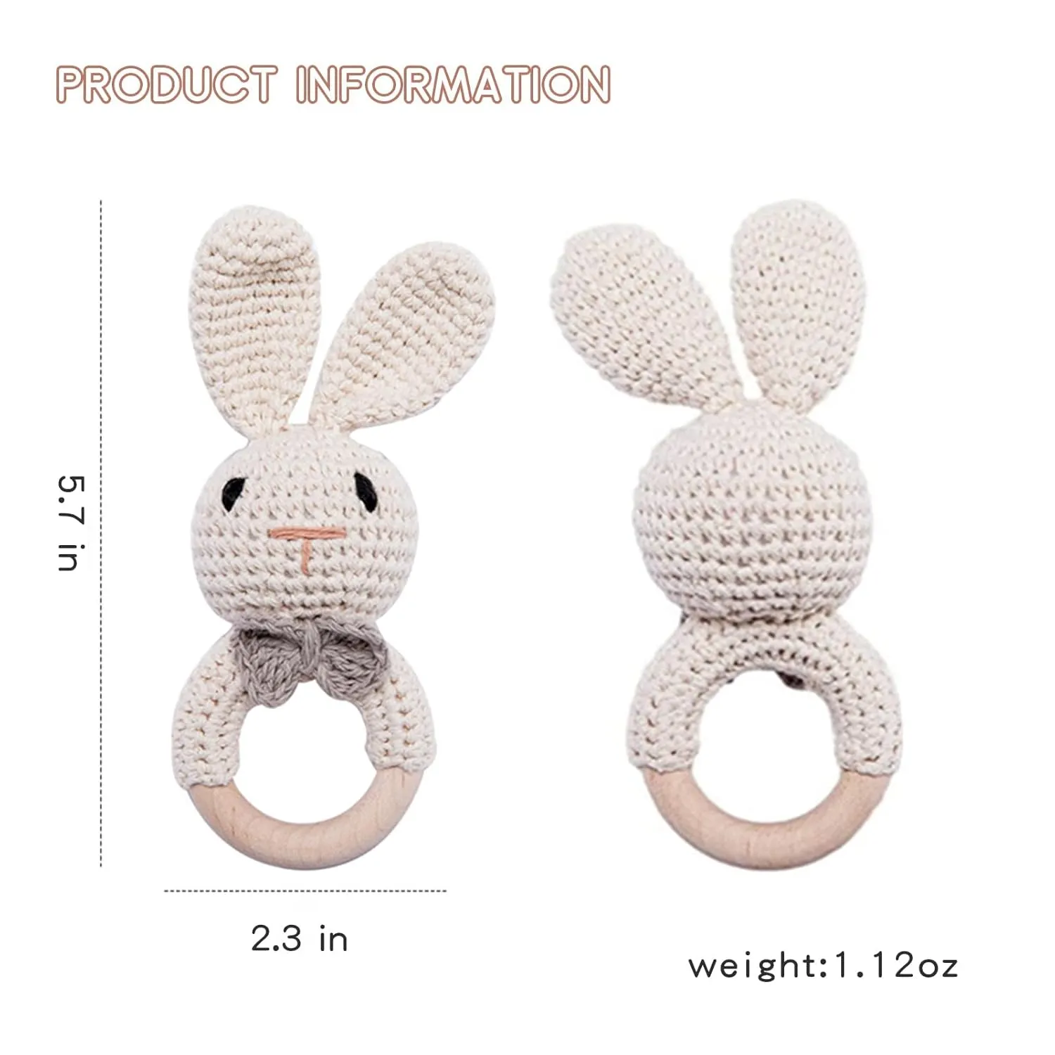 Grips, Boy Girl First Rattle nonhuman presently rampant Gift, Newborn Gifts (Bunny) Youuys Wooden Baby Rattle Toys, Easter Bunny Rattle for Baby Crochet Bunny Rattle Toy Natural Wood, Shaker Rattle for Hand 