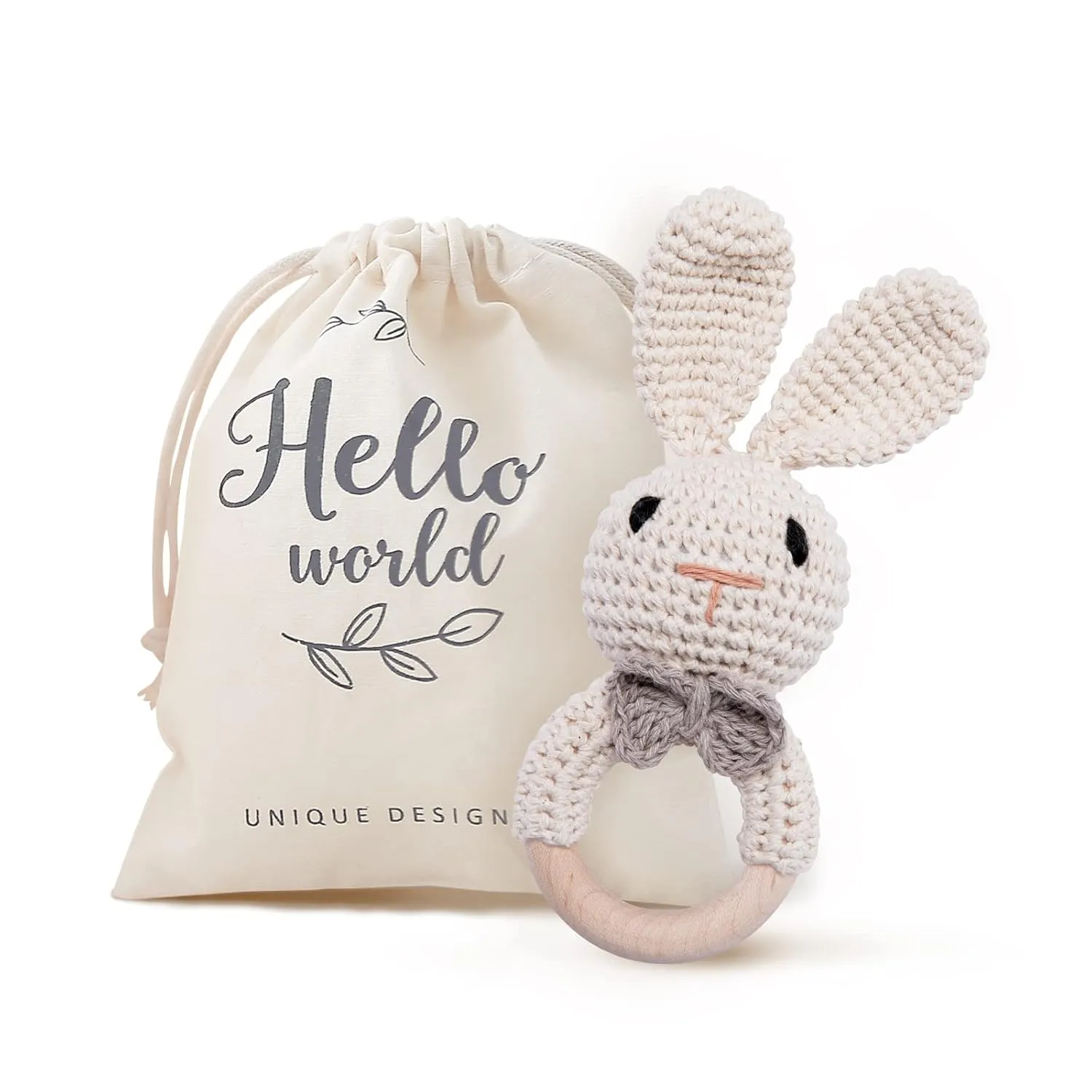 Grips, Boy Girl First Rattle nonhuman presently rampant Gift, Newborn Gifts (Bunny) Youuys Wooden Baby Rattle Toys, Easter Bunny Rattle for Baby Crochet Bunny Rattle Toy Natural Wood, Shaker Rattle for Hand 