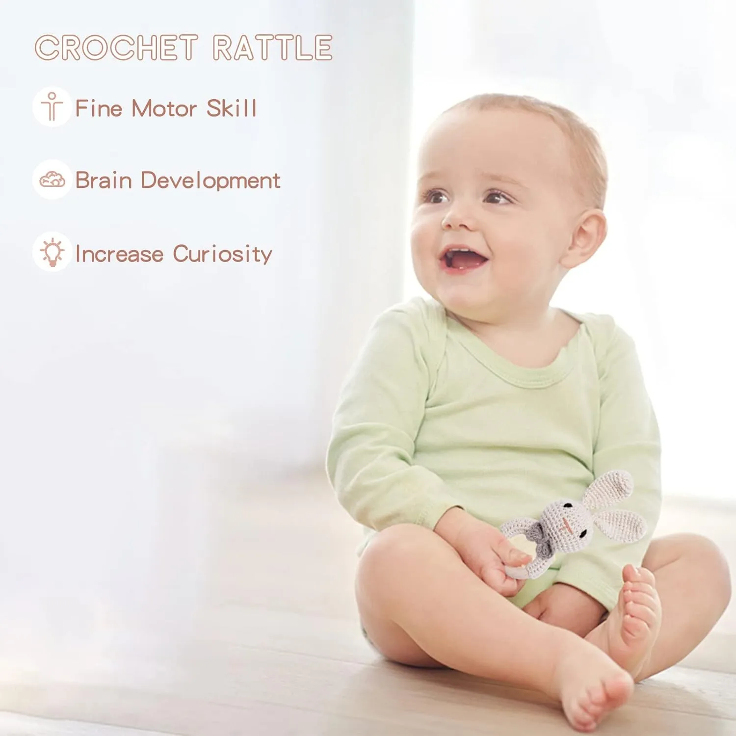 Grips, Boy Girl First Rattle nonhuman presently rampant Gift, Newborn Gifts (Bunny) Youuys Wooden Baby Rattle Toys, Easter Bunny Rattle for Baby Crochet Bunny Rattle Toy Natural Wood, Shaker Rattle for Hand 