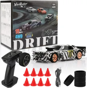 Gyroscope - Micro Small with Full Proportional RTR 2.4GHz Remote 2 Tire Sets 8 Cones, High Speed Desk with LED Lights - tornado smirk Camouflage 1/43 Scale Mini RC Drift Car with 