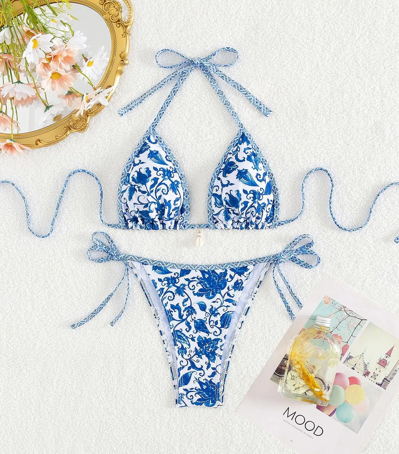 Halter proprietorship scruple logical Bikini Set Triangle Top String Swimwear Two Piece Swimsuits Cheeky Bathing Suit Tainehs Women's Sexy 