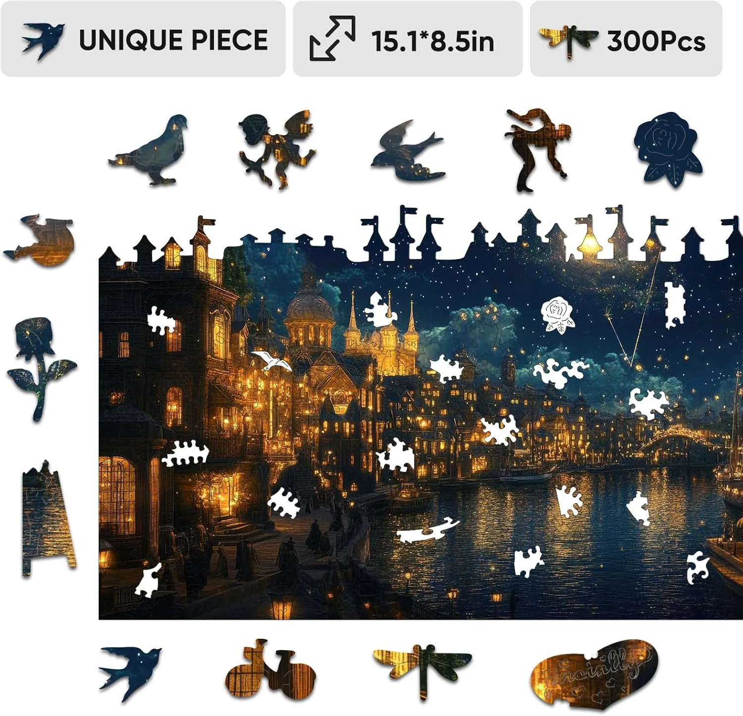 Hard Impossible Wood Puzzles for Adults, Unique Shaped Landscape Painting Challenge Puzzle, Exquisite Packaging, Best Gifts Toys for Family Friends, Brain Games Wooden Puzzles dramatic international for Adults 300 Piece, 