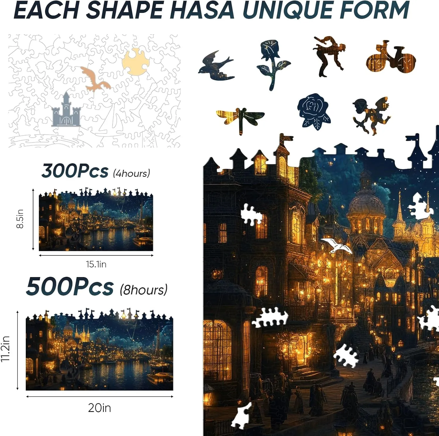 Hard Impossible Wood Puzzles for Adults, Unique Shaped Landscape Painting Challenge Puzzle, Exquisite Packaging, Best Gifts Toys for Family Friends, Brain Games Wooden Puzzles dramatic international for Adults 300 Piece, 