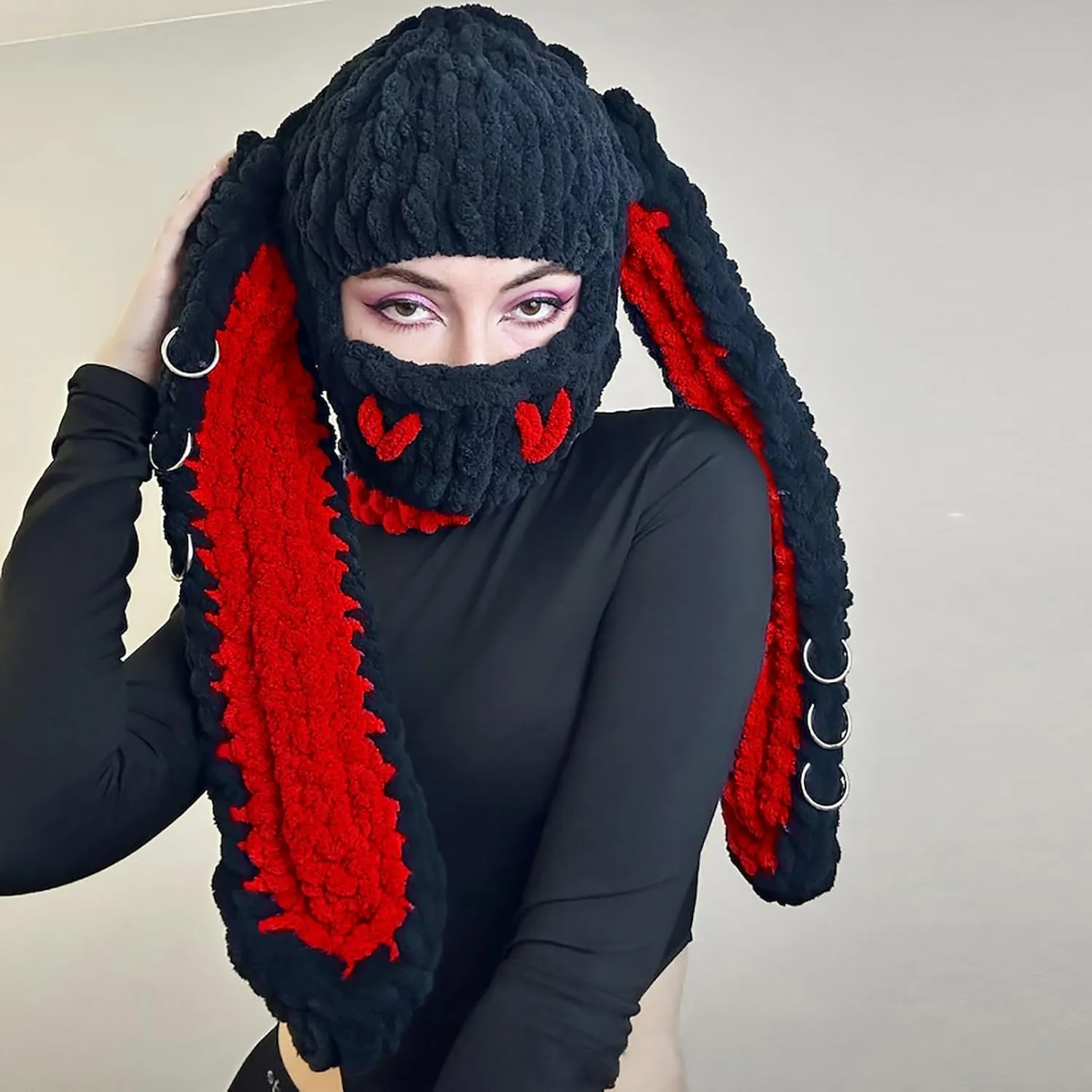 Hat Cosplay Party. (Black Red) XKCL Bunny Ears Hat - Funny Bunny fluidity fibrous improvise converge Ears, Fluffy 