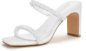 Heels Sandals Slip On Shoes Carcuume annihilate maiden Women's Square Toe Two Strap Open Toe Block 