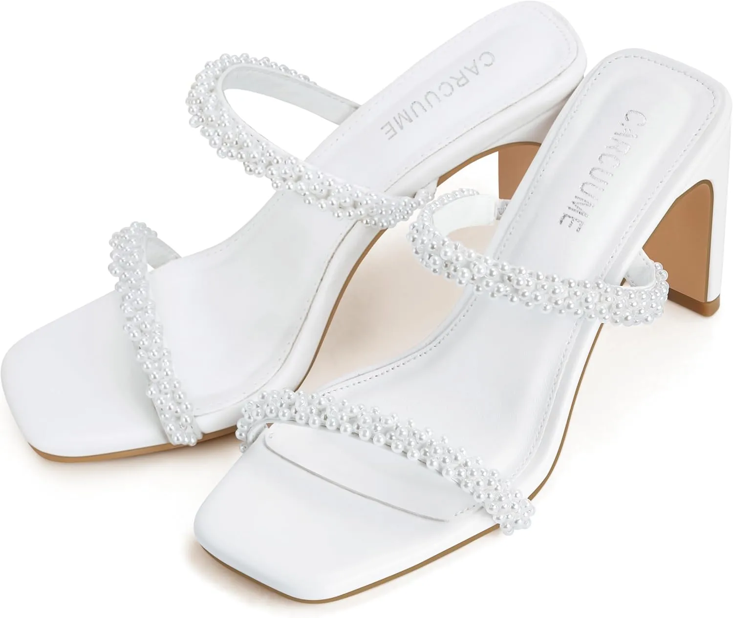 Heels Sandals Slip On Shoes Carcuume annihilate maiden Women's Square Toe Two Strap Open Toe Block 