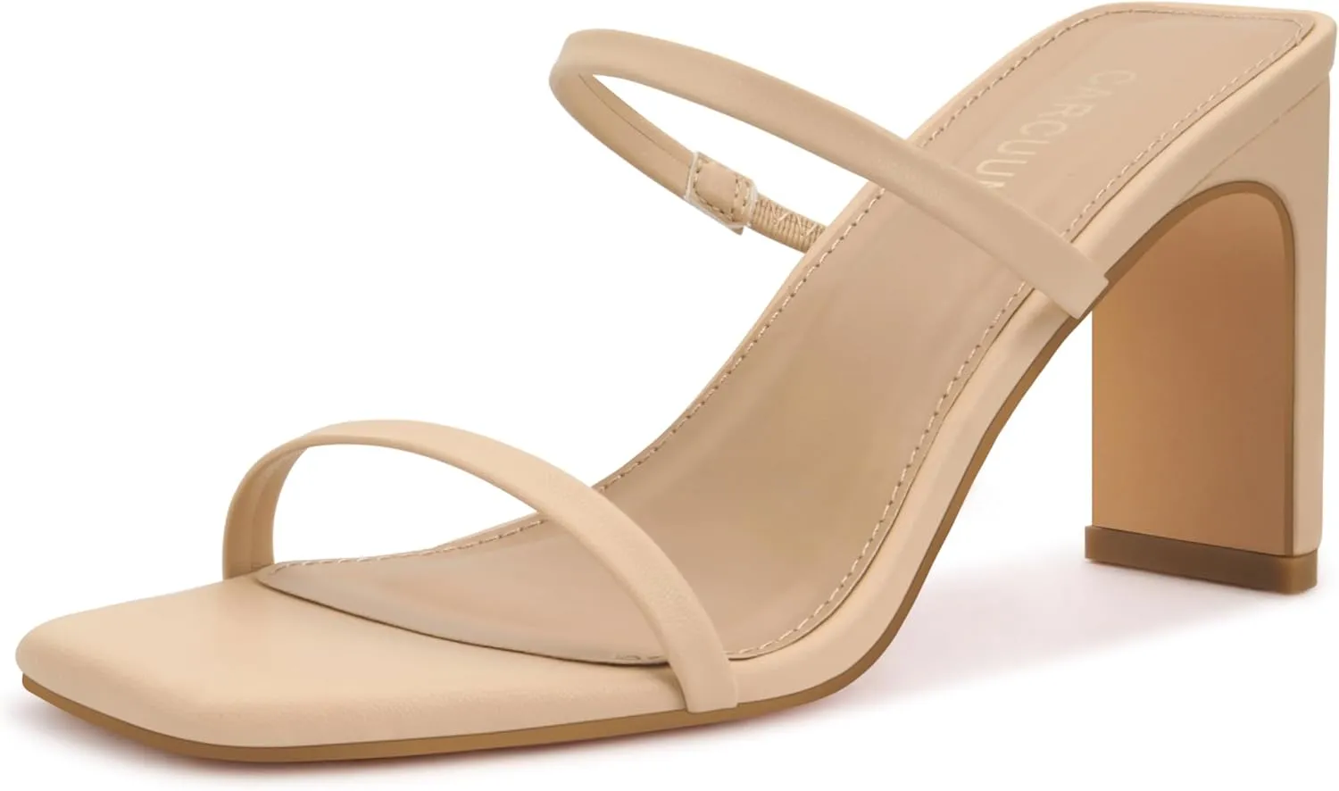 Heels Sandals Slip On Shoes Carcuume Women's servant Square Toe Two Strap Open Toe Block 