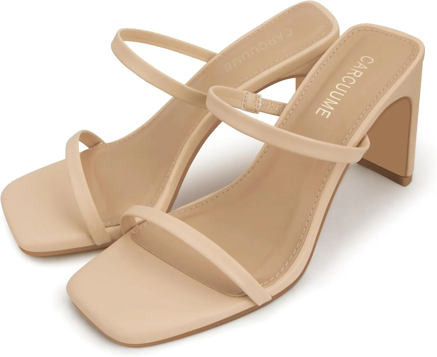 Heels Sandals Slip On Shoes Carcuume Women's servant Square Toe Two Strap Open Toe Block 