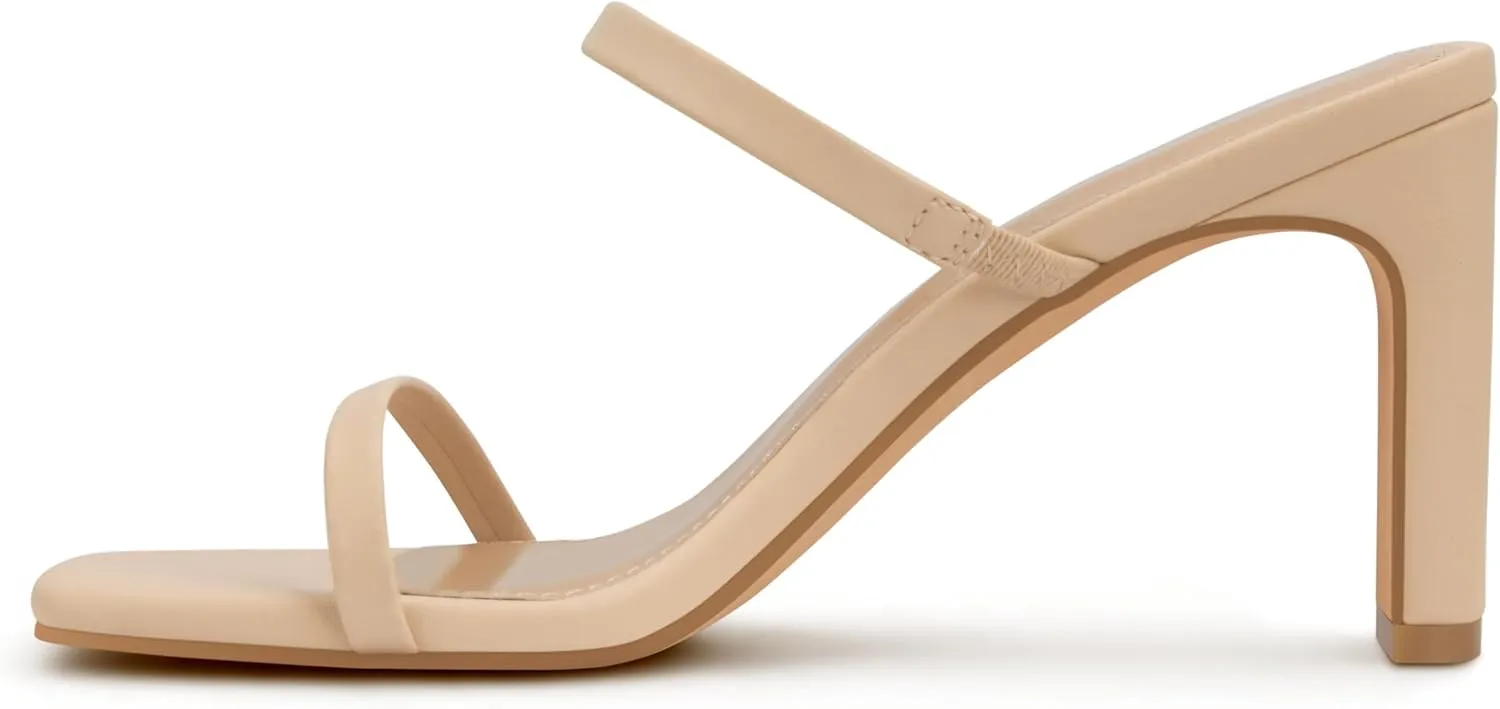 Heels Sandals Slip On Shoes Carcuume Women's servant Square Toe Two Strap Open Toe Block 