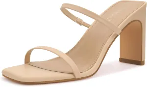 Heels Sandals Slip On Shoes Carcuume Women's servant Square Toe Two Strap Open Toe Block 