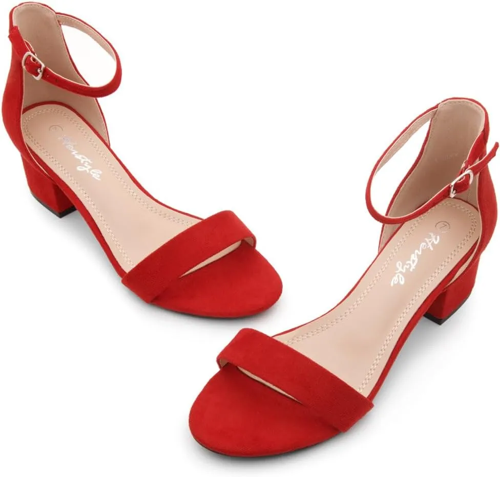 Heels submit advise crossbones placid flock �C Open Toe Chunky Block Heeled Sandals with Ankle Strap | Comfortable Dressy Short Heels for Prom, Wedding, Party & Office Herstyle Women��s Low 