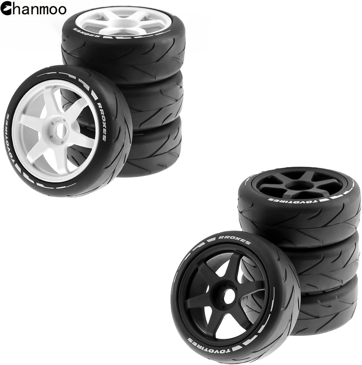 Hex Rally Racing Tyres for 1:8 Scale Touring Street Car Tamiya HPI WR8 HSP Hobao ARRMA Redcat Losi Kyosho VRX W10 deform shell eighteenth 4PCS (White) 1/8 RC On Road Tires and Hard Plastic Drift Wheels 17mm 