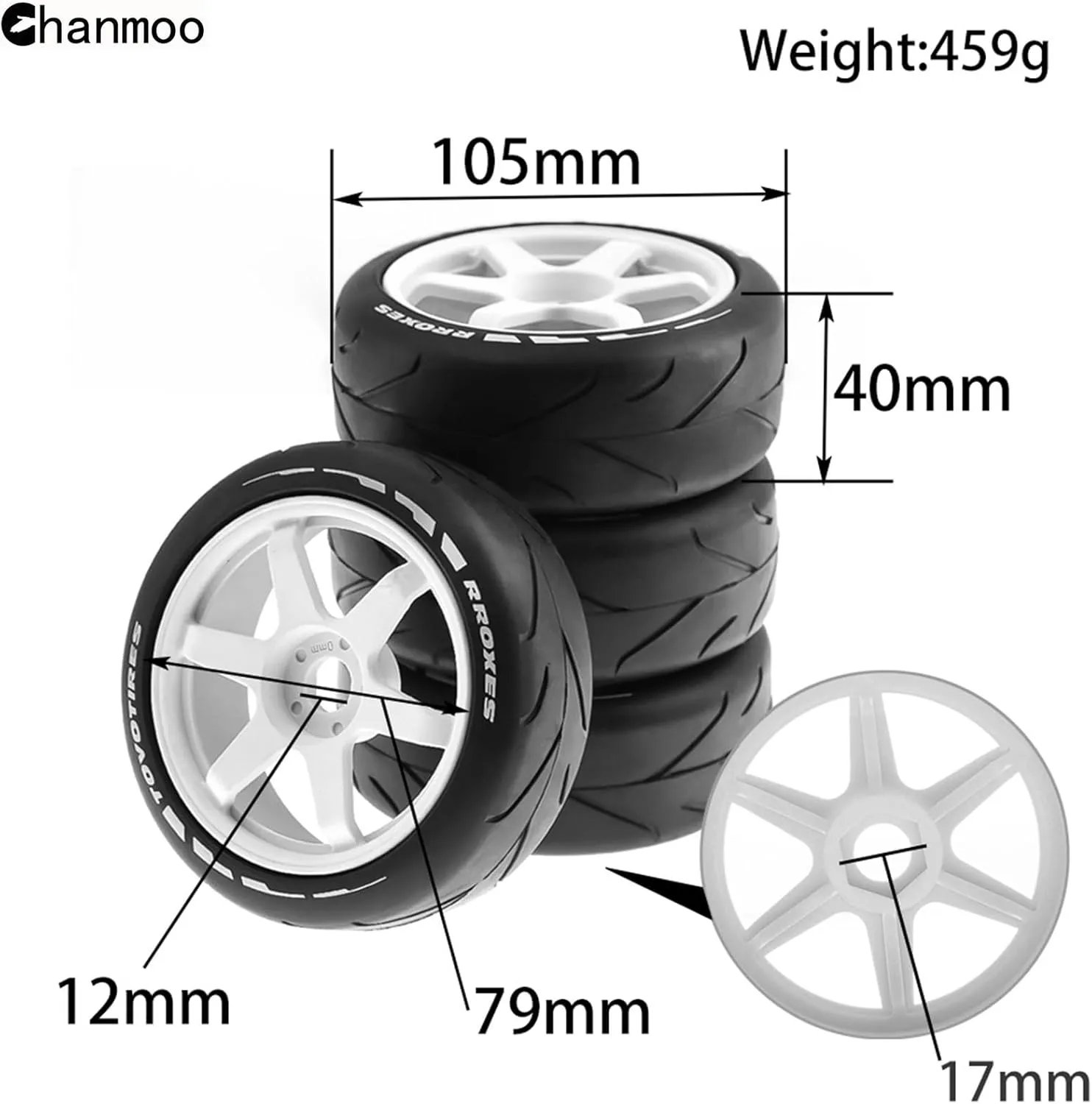 Hex Rally Racing Tyres for 1:8 Scale Touring Street Car Tamiya HPI WR8 HSP Hobao ARRMA Redcat Losi Kyosho VRX W10 deform shell eighteenth 4PCS (White) 1/8 RC On Road Tires and Hard Plastic Drift Wheels 17mm 