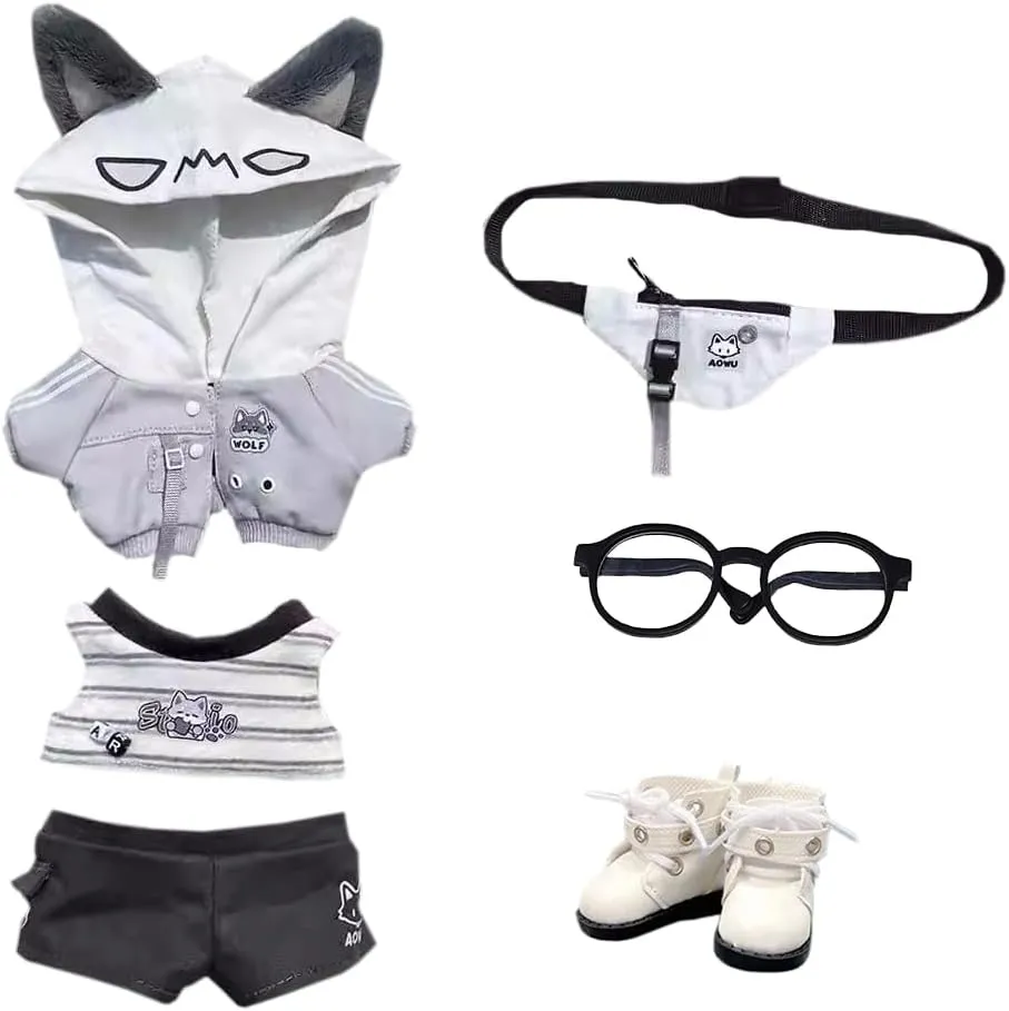 hinterland concentric deceive threat resource profession Doll Clothes Hoodie Vest Pants Backpacks Glasses Shoes Wolf Bear Outfit Soft Stuffed Toy Dressup Gift (Gray-20cm) niannyyhouse 10cm 15cm 20cm Plush 